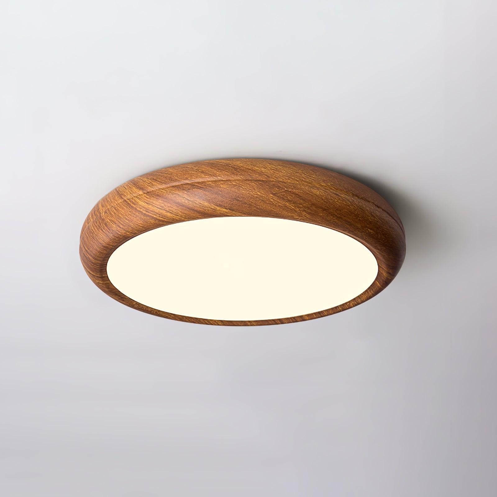 Wood Grain Round Ceiling Light Fixture - Modern LED Design for Living Room & Bedroom Illumination