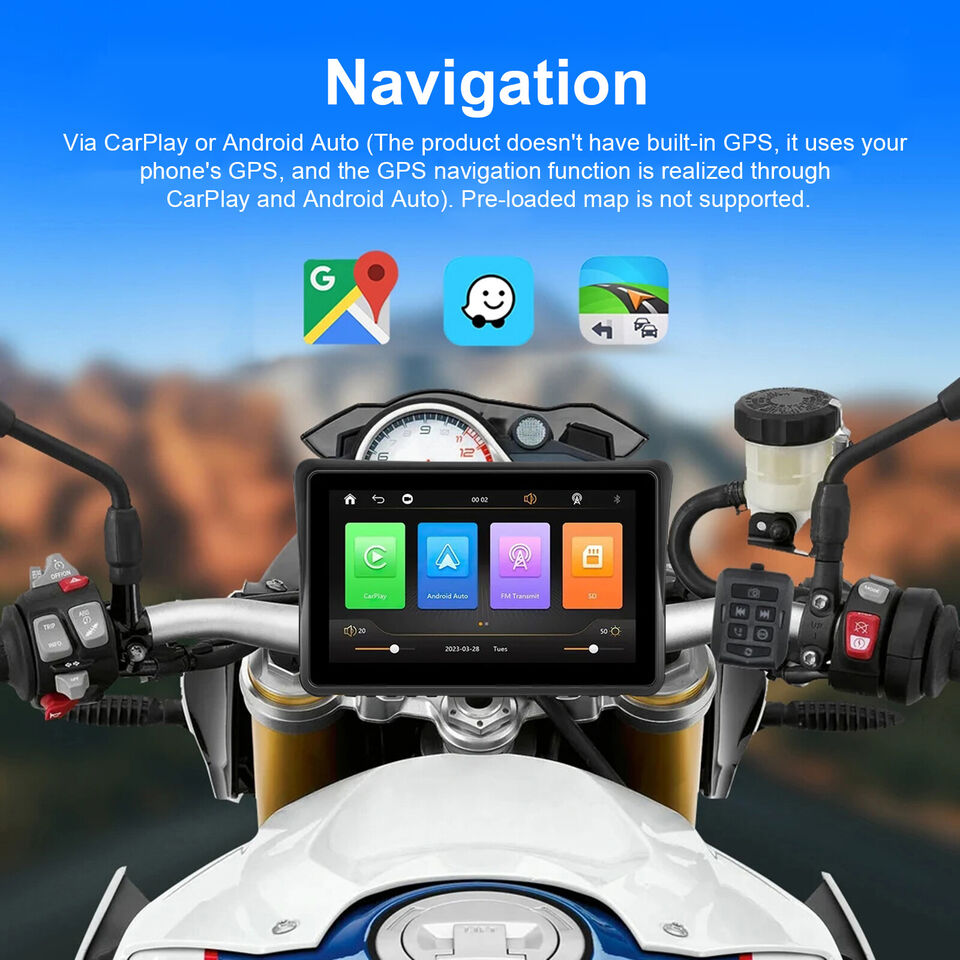 Motorcycle CarPlay Touchscreen Device | Wireless, Waterproof 7-Inch HD Screen for Navigation & Multimedia Access