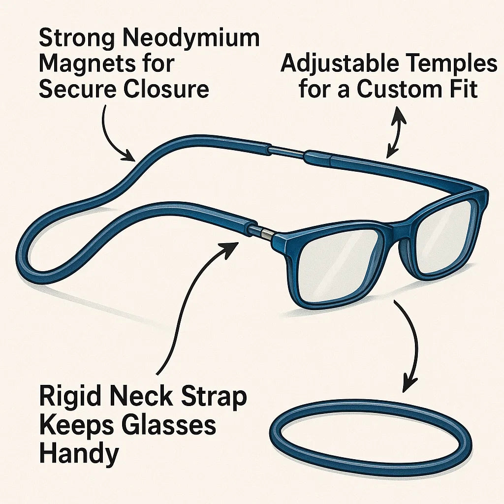 Adjustable Hanging Neck Magnetic Reading Glasses Clic Glasses