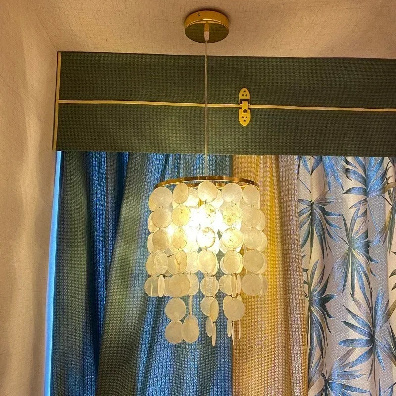 Seashell Pendant Chandelier Light Fixture - Coastal Decor for Living Room & Dining Room