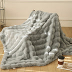 Faux Rabbit Fur Blanket - Thick & Warm Soft Cuddly Throw for Home, Living Room & Bedroom Decor