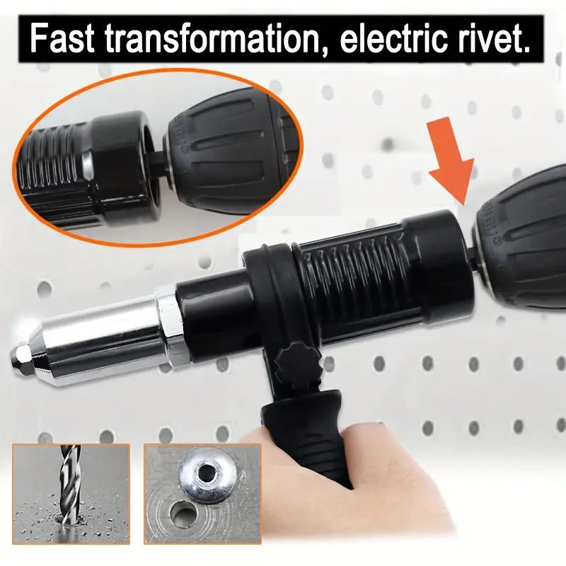 Cordless Rivet Tool for Drill | Efficient, Versatile Adapter with 4 Nozzles for Quick Electrical Riveting Tasks
