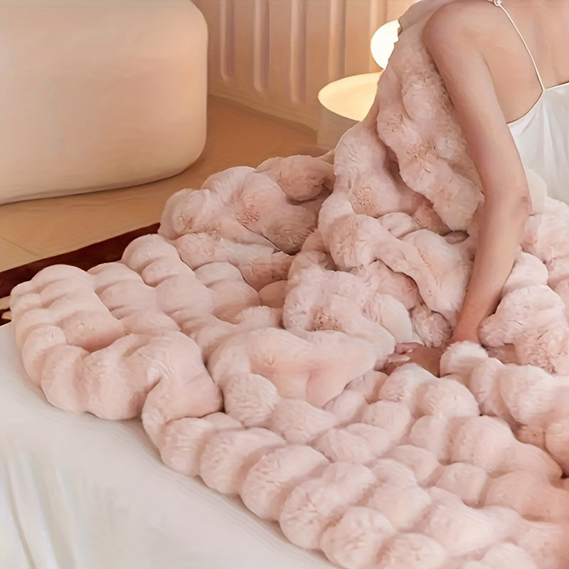 Faux Rabbit Fur Blanket - Thick & Warm Soft Cuddly Throw for Home, Living Room & Bedroom Decor
