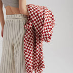 Unisex Checkerboard Bathrobe - Soft Cotton Robe for Adults, Perfect for Home & Spa Use