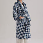 Unisex Checkerboard Bathrobe - Soft Cotton Robe for Adults, Perfect for Home & Spa Use