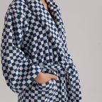 Unisex Checkerboard Bathrobe - Soft Cotton Robe for Adults, Perfect for Home & Spa Use