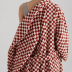 Unisex Checkerboard Bathrobe - Soft Cotton Robe for Adults, Perfect for Home & Spa Use