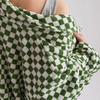 Unisex Checkerboard Bathrobe - Soft Cotton Robe for Adults, Perfect for Home & Spa Use