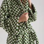 Unisex Checkerboard Bathrobe - Soft Cotton Robe for Adults, Perfect for Home & Spa Use