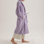 Unisex Checkerboard Bathrobe - Soft Cotton Robe for Adults, Perfect for Home & Spa Use