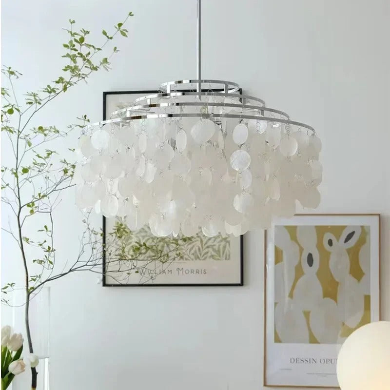 Seashell Pendant Chandelier Light Fixture - Coastal Decor for Living Room & Dining Room