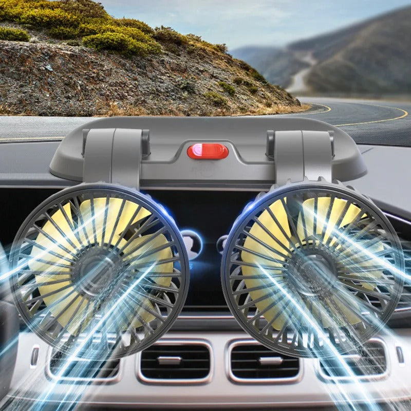 360° Adjustable Dual Head Car Cooling Fan | USB & Cigarette Lighter Compatible for Cars, Trucks & RVs
