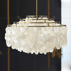 Seashell Pendant Chandelier Light Fixture - Coastal Decor for Living Room & Dining Room
