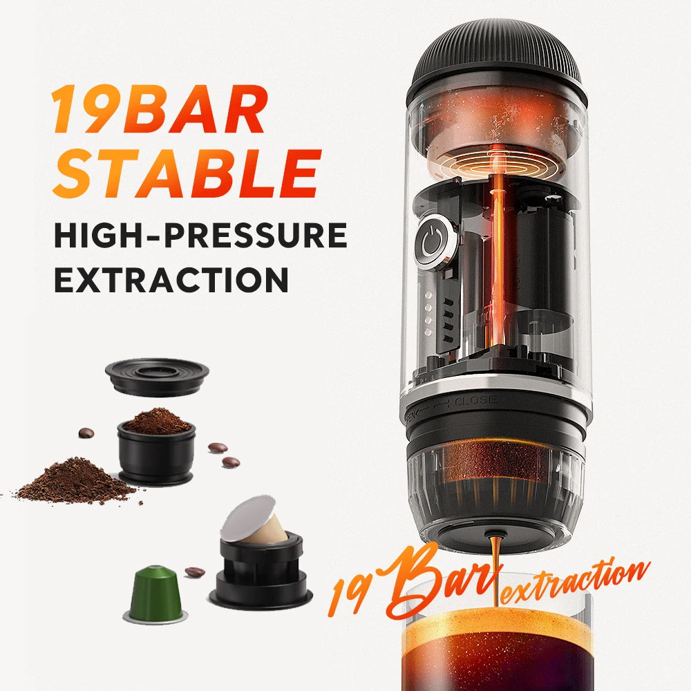 Compact Portable Espresso Maker with USB Charging - Perfect for Coffee Lovers On-the-Go, Compatible with Ground Coffee