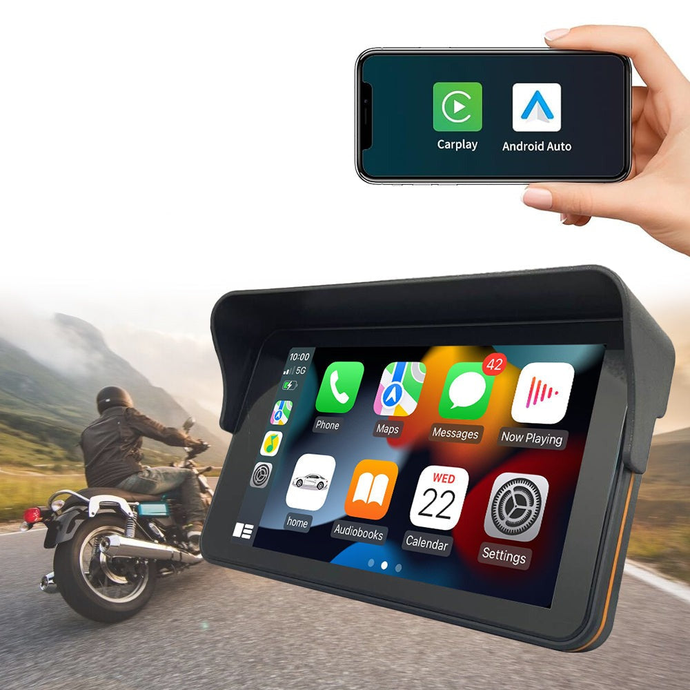 Motorcycle CarPlay Touchscreen Device | Wireless, Waterproof 7-Inch HD Screen for Navigation & Multimedia Access