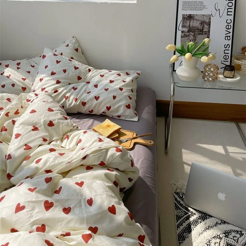 Love Heart Bedding Set - Soft Microfiber Comforter & Sheet Set for Kids' Bedrooms & Romantic Decor