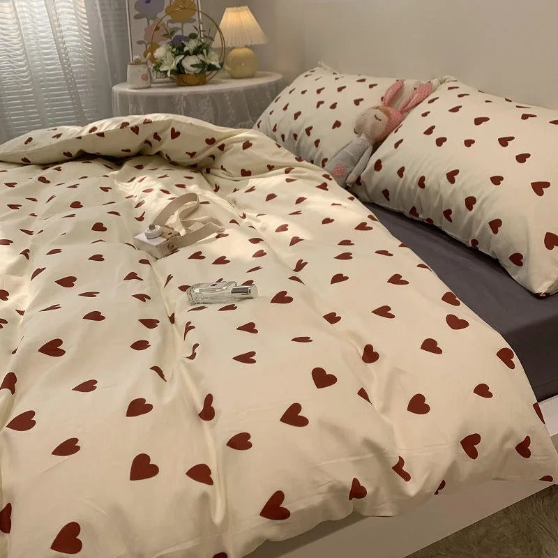 Love Heart Bedding Set - Soft Microfiber Comforter & Sheet Set for Kids' Bedrooms & Romantic Decor