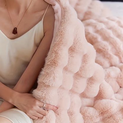 Faux Rabbit Fur Blanket - Thick & Warm Soft Cuddly Throw for Home, Living Room & Bedroom Decor