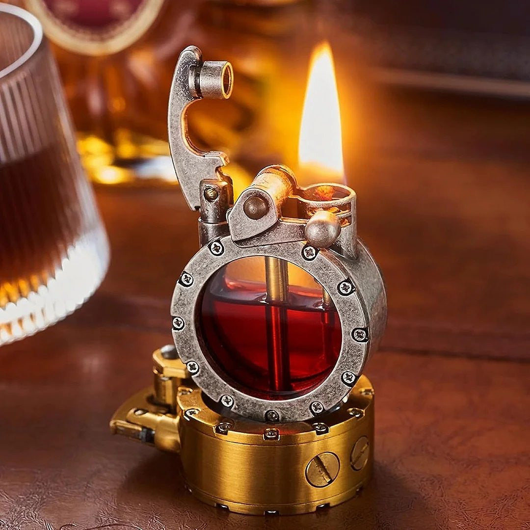 Vintage Steampunk Kerosene Lighter | Transparent Design, Windproof & Ideal for Collectors and Smoking Enthusiasts