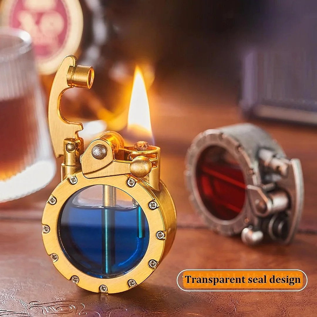 Vintage Steampunk Kerosene Lighter | Transparent Design, Windproof & Ideal for Collectors and Smoking Enthusiasts