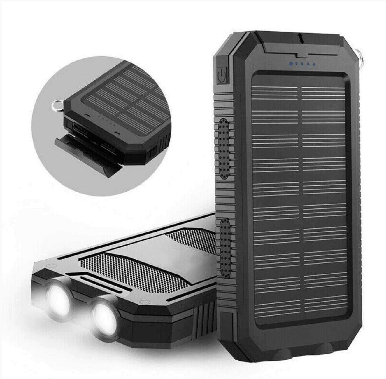 500000mAh Waterproof Solar Charger | Dual USB Ports, LED Flashlight & Portable Power Bank for Outdoor Use