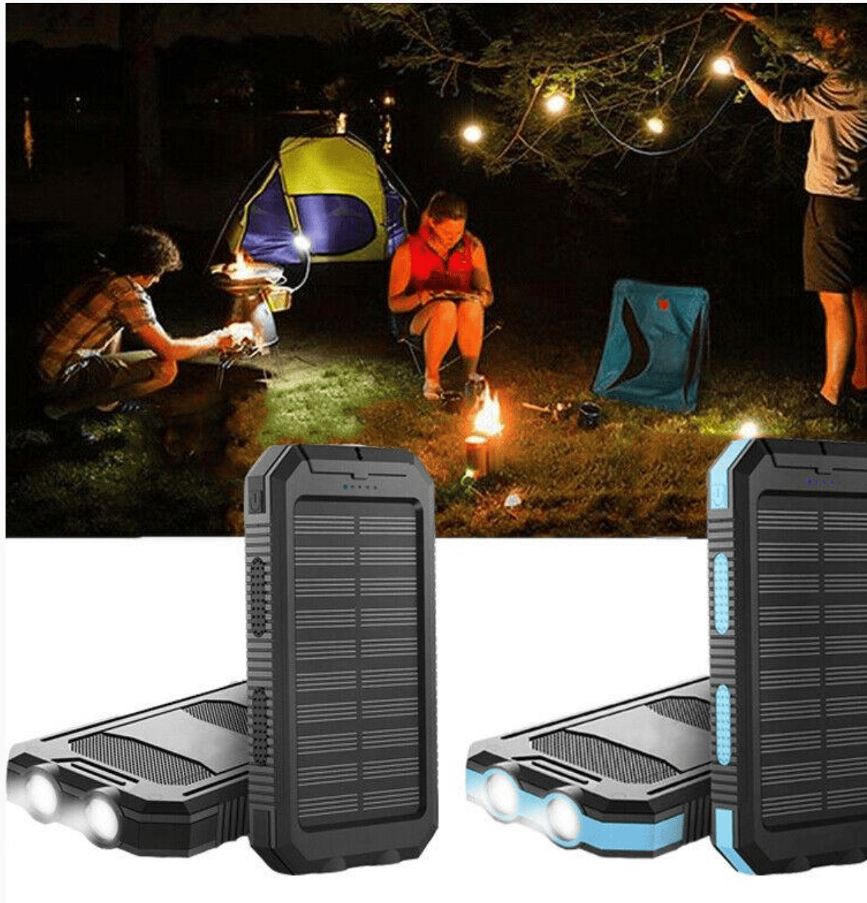 500000mAh Waterproof Solar Charger | Dual USB Ports, LED Flashlight & Portable Power Bank for Outdoor Activities