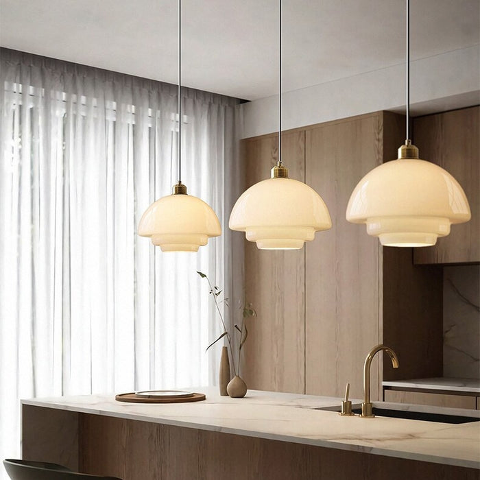 White Glass Pendant Light Fixture - Modern Hanging Lamp for Kitchen Island & Dining Room