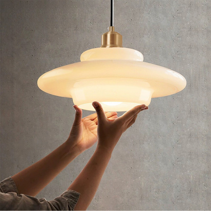 White Glass Pendant Light Fixture - Modern Hanging Lamp for Kitchen Island & Dining Room
