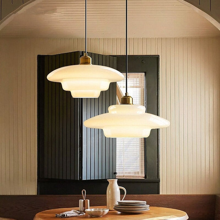 White Glass Pendant Light Fixture - Modern Hanging Lamp for Kitchen Island & Dining Room