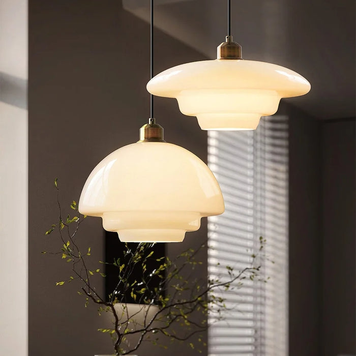 White Glass Pendant Light Fixture - Modern Hanging Lamp for Kitchen Island & Dining Room