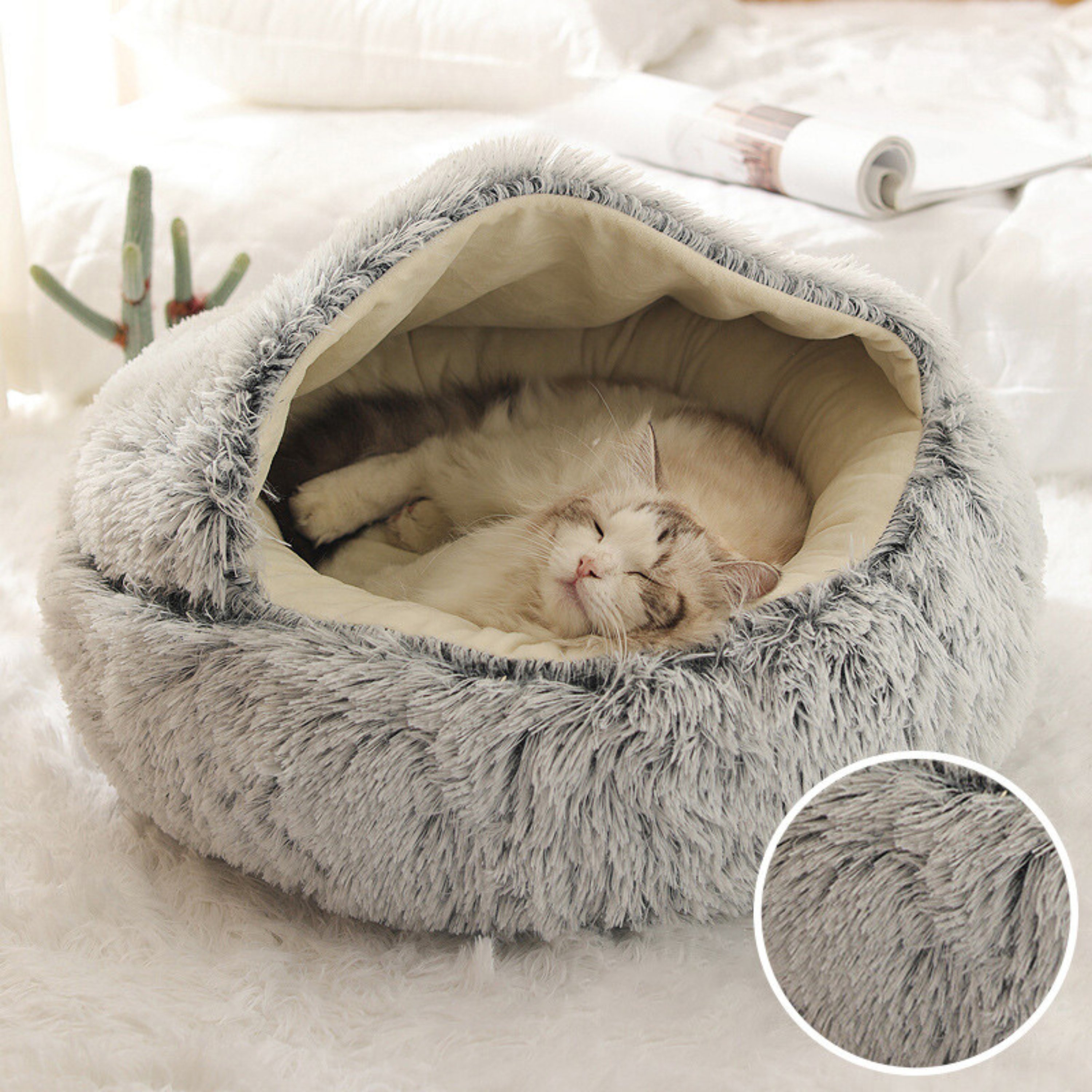 Pet Calming Nest Bed | Plush, Double-Sided Design for Cats & Small Pets, Cozy Enclosed Space for Year-Round Comfort