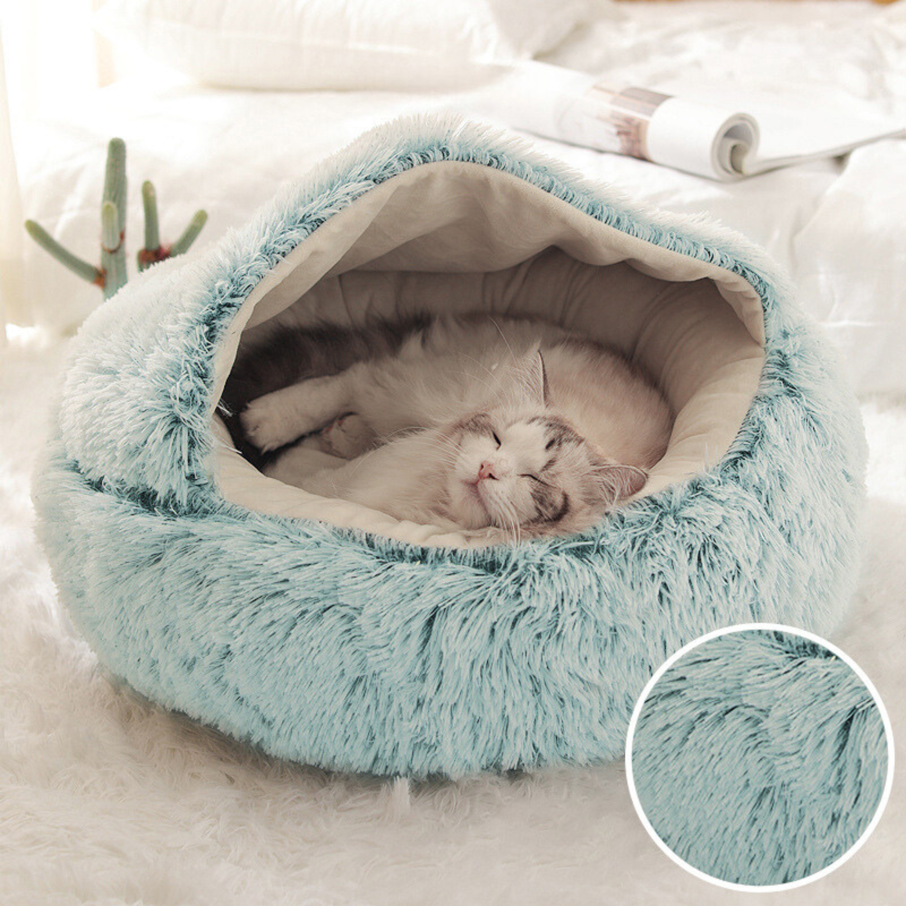 Pet Calming Nest Bed | Plush, Double-Sided Design for Cats & Small Pets, Cozy Enclosed Space for Year-Round Comfort