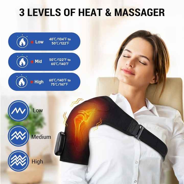 Heating Shoulder Brace with Compression & Vibration | Adjustable, USB Rechargeable & Ideal for Pain Relief and Muscle Recovery