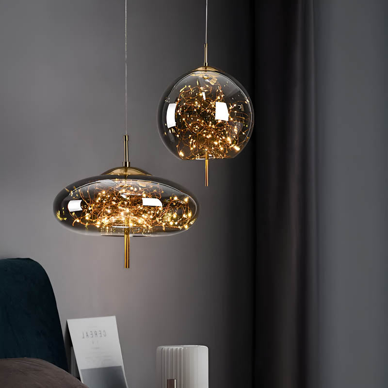 Brown Glass Pendant Light Fixture - Modern Design for Dining Room & Kitchen Lighting
