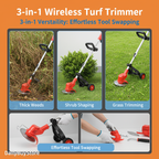 3-in-1 Wireless Turf Trimmer | Powerful Motor, Adjustable Length & Ideal for Lawn Care and Gardening