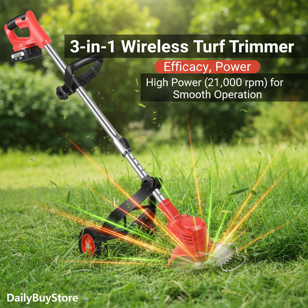 3-in-1 Wireless Turf Trimmer | Powerful Motor, Adjustable Length & Ideal for Lawn Care and Gardening