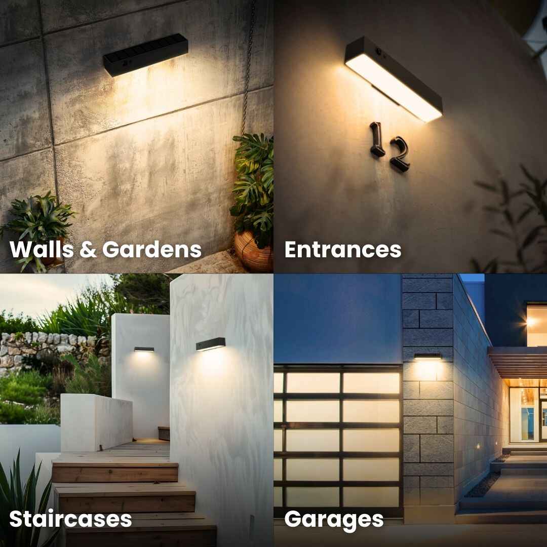 Solar Wall Light with Motion Sensor | Weatherproof, Customisable Brightness & Ideal for Outdoor Security and Pathway Lighting