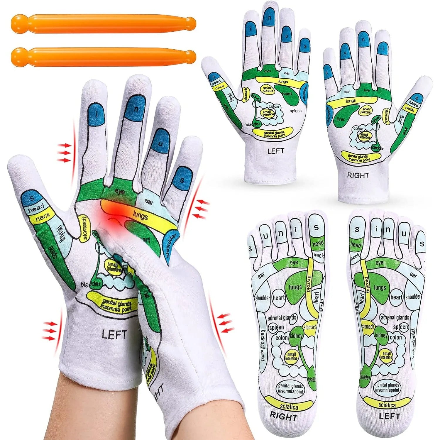 Reflexology Socks & Gloves Set | Acupressure Pen for Pain Relief, Relaxation & Improved Circulation at Home or Therapy Sessions