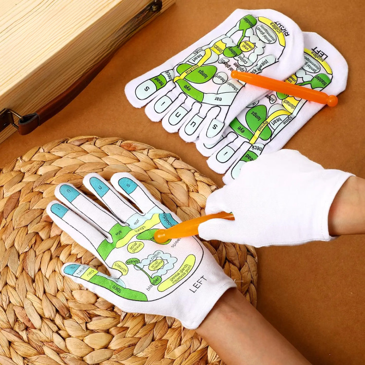 Reflexology Socks & Gloves Set | Acupressure Pen for Pain Relief, Relaxation & Improved Circulation at Home or Therapy Sessions