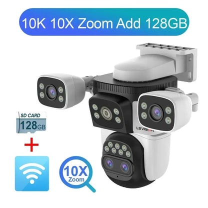 20MP Four-Screen WiFi Security Camera | 10X Optical Zoom, Waterproof & Ideal for Home and Business Surveillance