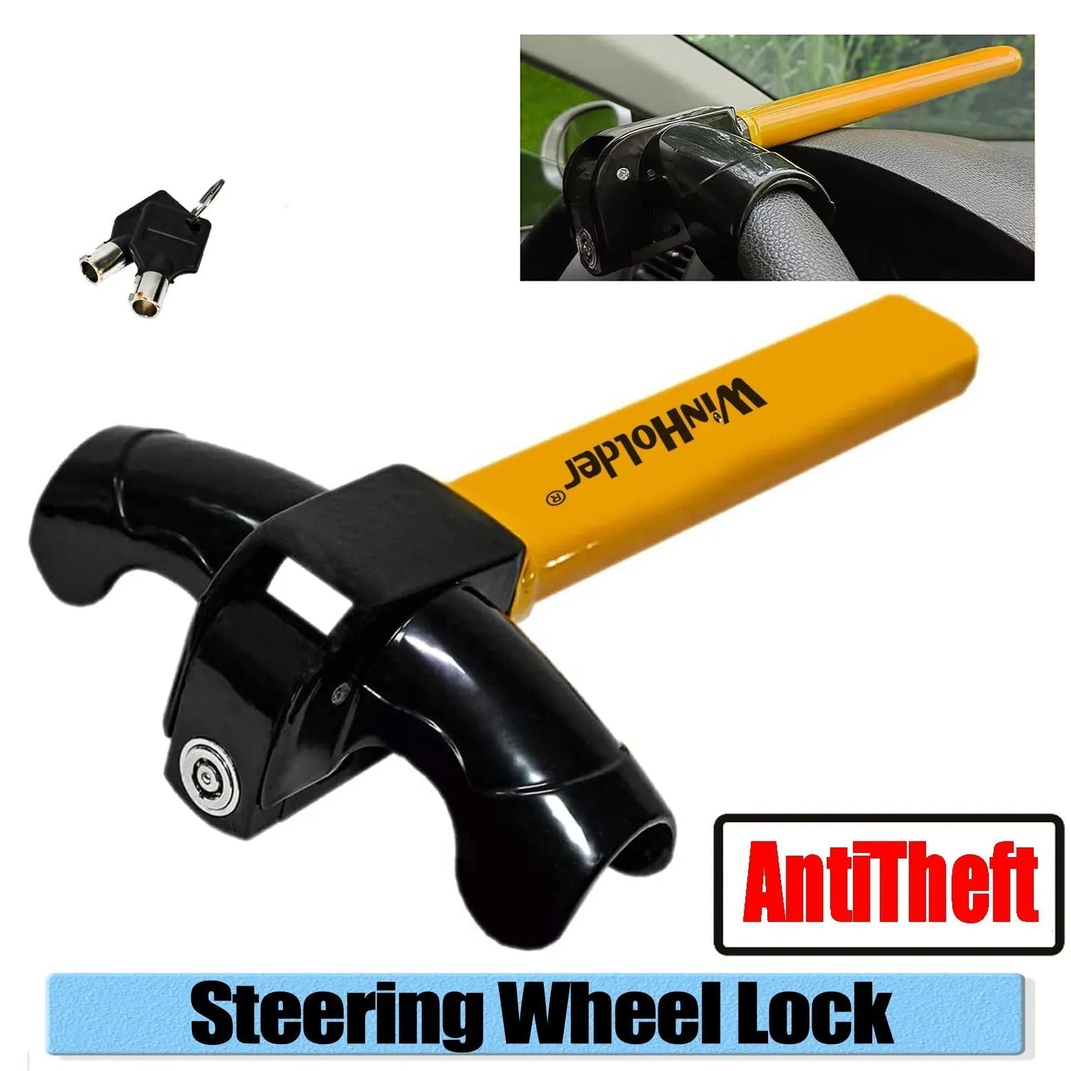 Universal Car Steering Wheel Lock | T-Bar Immobilizer for Maximum Security & Theft Prevention