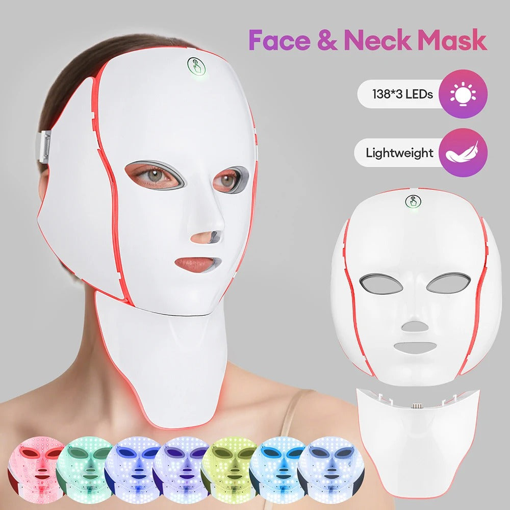 LED Face & Neck Rejuvenation Mask | 7-Color Phototherapy for Wrinkles, Acne & Youthful Skin