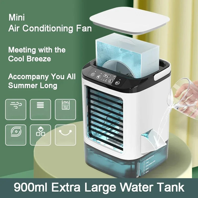 Ultra Quiet Portable Air Cooler | Below 36dB Mute Fan with Dual Atomization, 900mL Tank & Ice Box for Bedroom Sleep