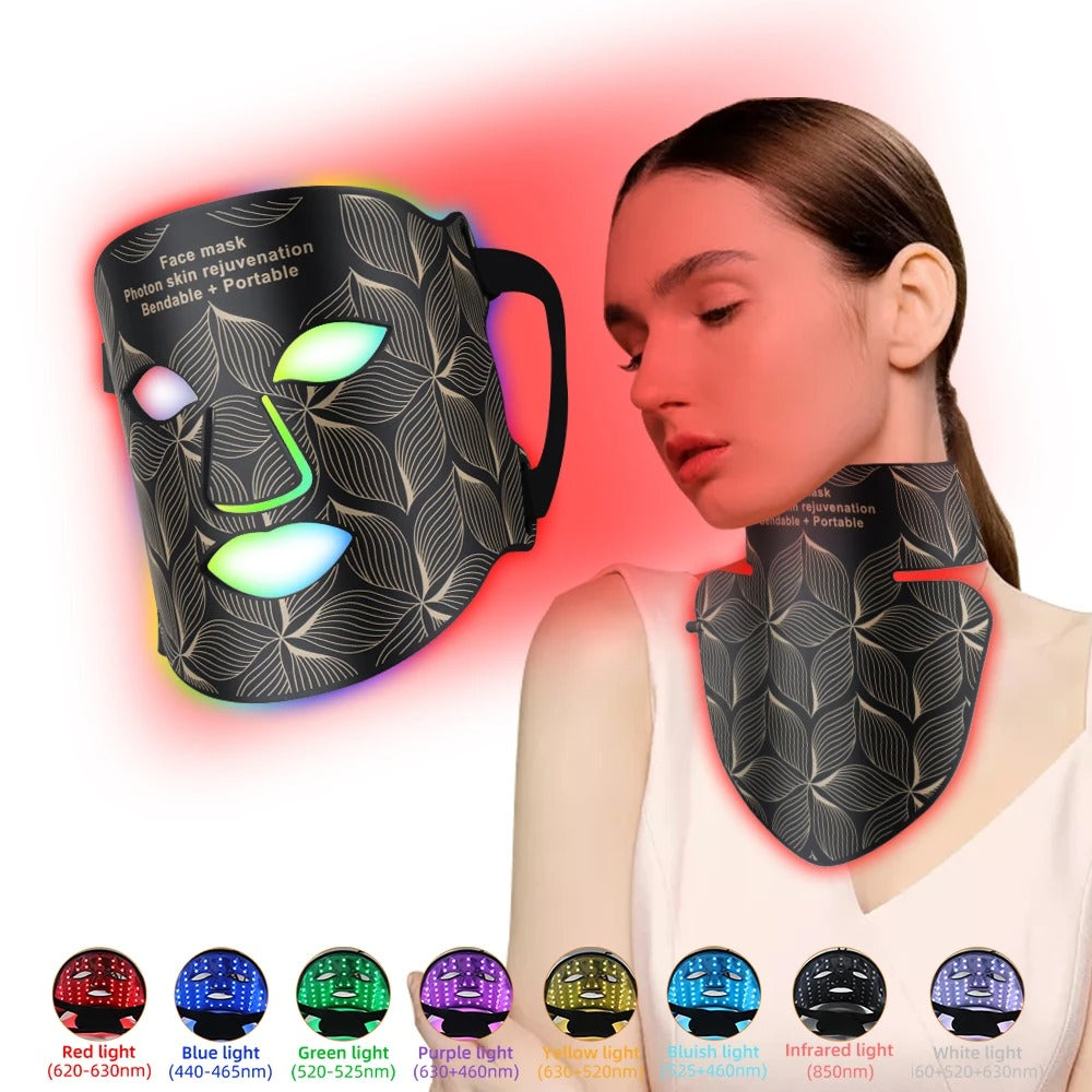Infrared LED Facial Mask | Flexible Silicone Design with 8 Color Modes for Skin Rejuvenation & Anti-Aging Treatment at Home