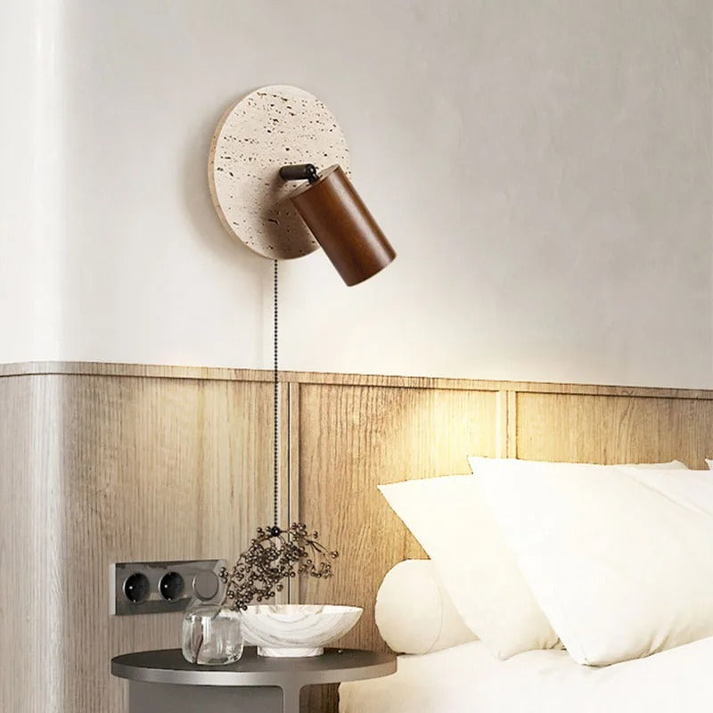 Rotatable Travertine Bedside Wall Lamp with Adjustable Arm for Bedroom Lighting