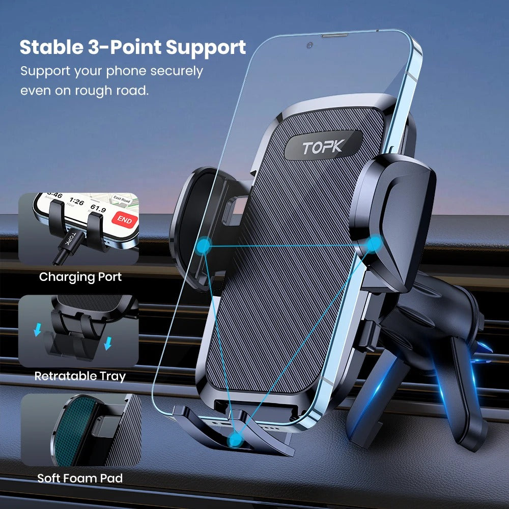 Universal Car Phone Holder | Gravity-Based Automatic Clamp & Air Vent Clip for All Smartphones