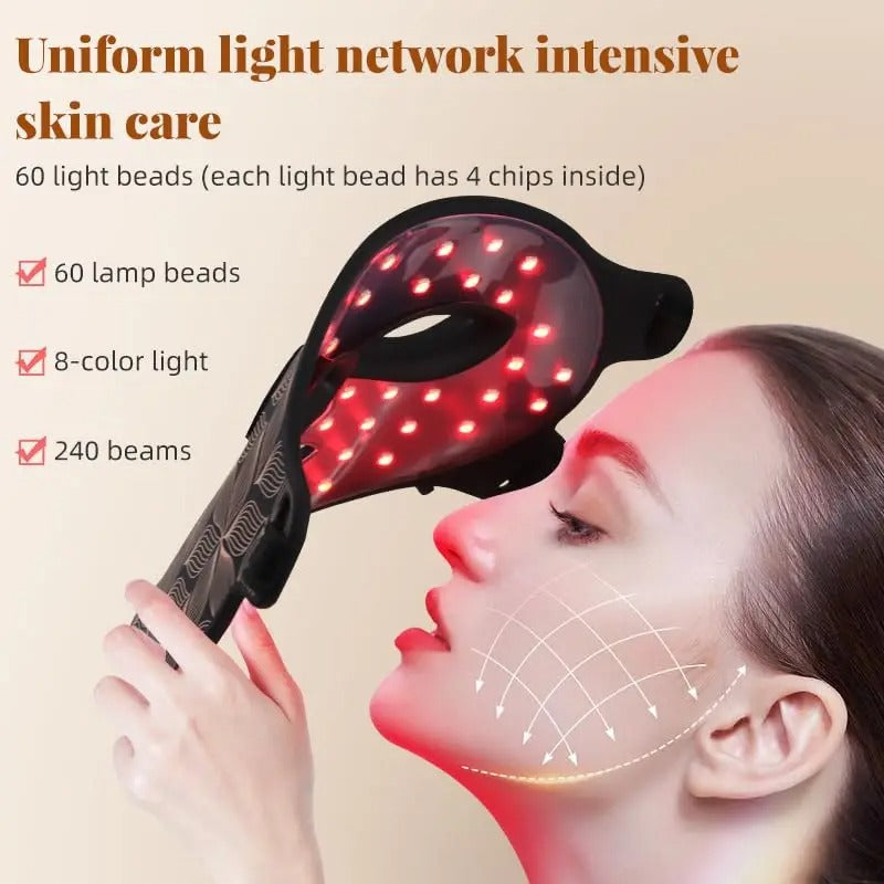 Infrared LED Facial Mask | Flexible Silicone Design with 8 Color Modes for Skin Rejuvenation & Anti-Aging Treatment at Home