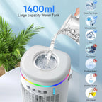 USB Portable Evaporative Air Cooler | Ultra-Quiet Personal Desk Fan with 1400ml Tank & Remote for Car, Camper & Tent