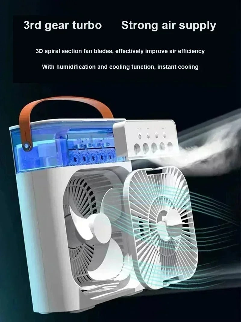 Portable 3-in-1 Air Cooler Fan | Ice Water Humidifier with 7-Color Light & 500mL Tank for Room, Desk & Camping