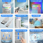 USB Portable Evaporative Air Cooler | Ultra-Quiet Personal Desk Fan with 1400ml Tank & Remote for Car, Camper & Tent